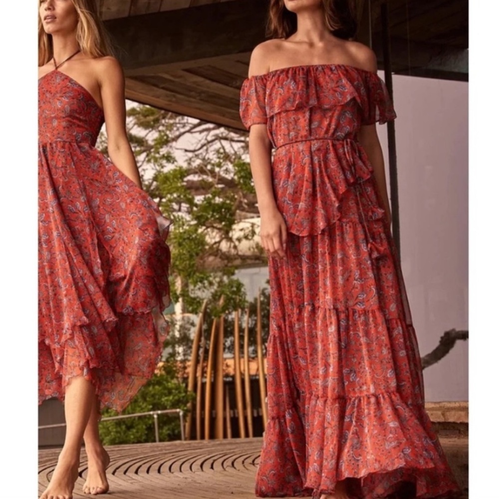 MISA Kiera Off the Shoulder Maxi Dress in Aranciatta Paisley - Picture 2 of 7